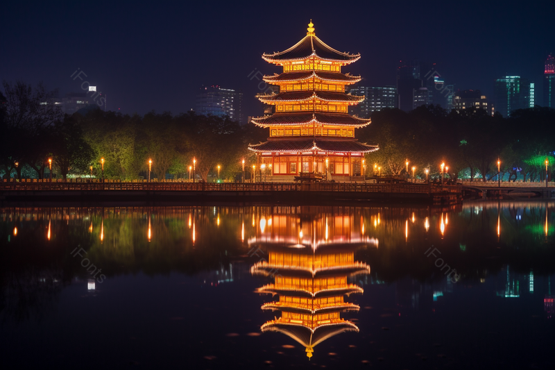 大唐芙蓉园夜景摄影真实亮灯塔,高清,摄影图,摄影图片,图片大全,摄影图免费下载
